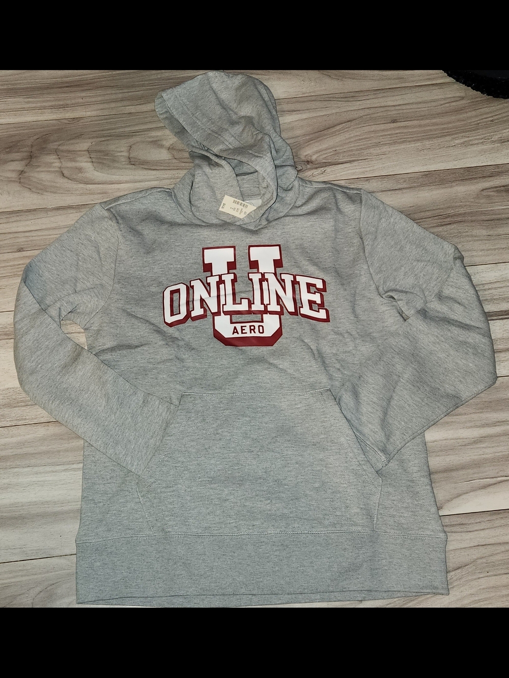 Unisex AERO Grey 'ONLINE U' Hooded Sweatshirt Medium